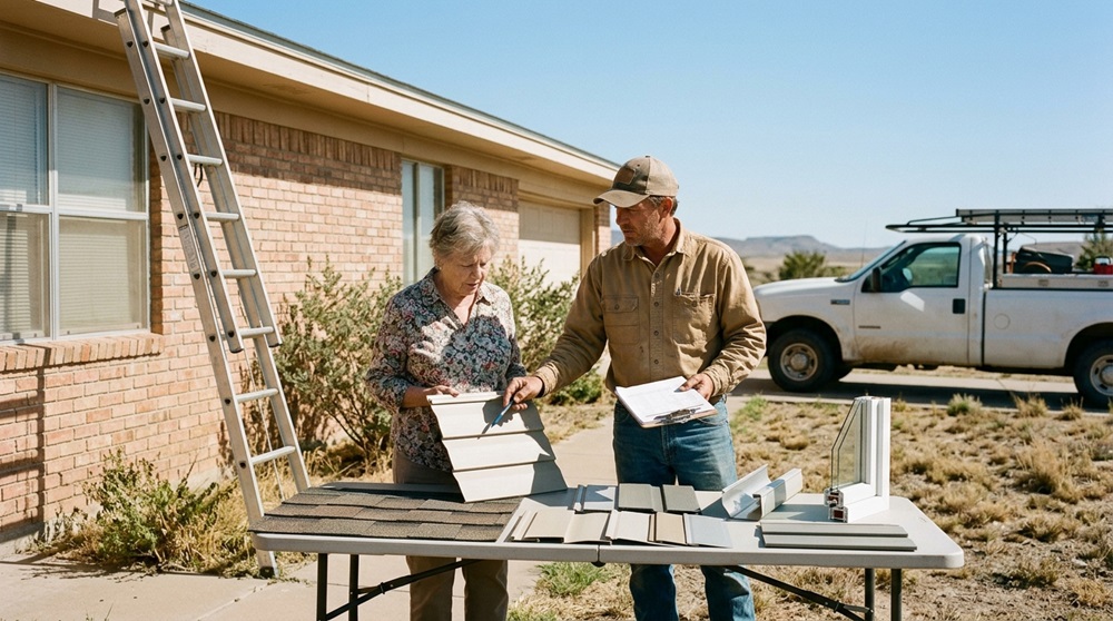 West Texas contractor reviewing roofing siding and gutter services