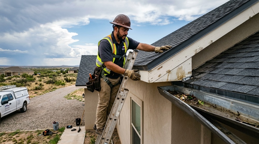 West Texas gutter soffit and fascia inspection after storm damage